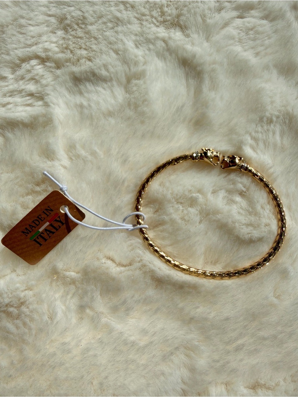 Italian Gold-Tone Braided Dragon Head Bangle Bracelet - Picture 6 of 7